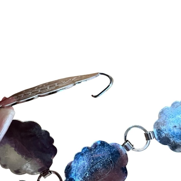 VTG Silver Tone Concho Belt Metal Scalloped Western Boho Stamped Statement O/S - Picture 7 of 9